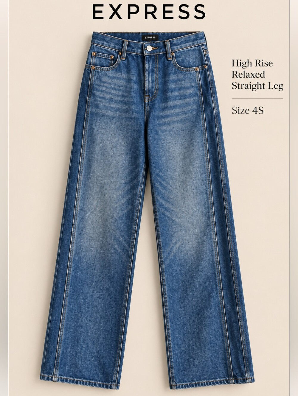 EUC Express Medium Wash High Rise Relaxed Straight Leg Women Jeans, 4S